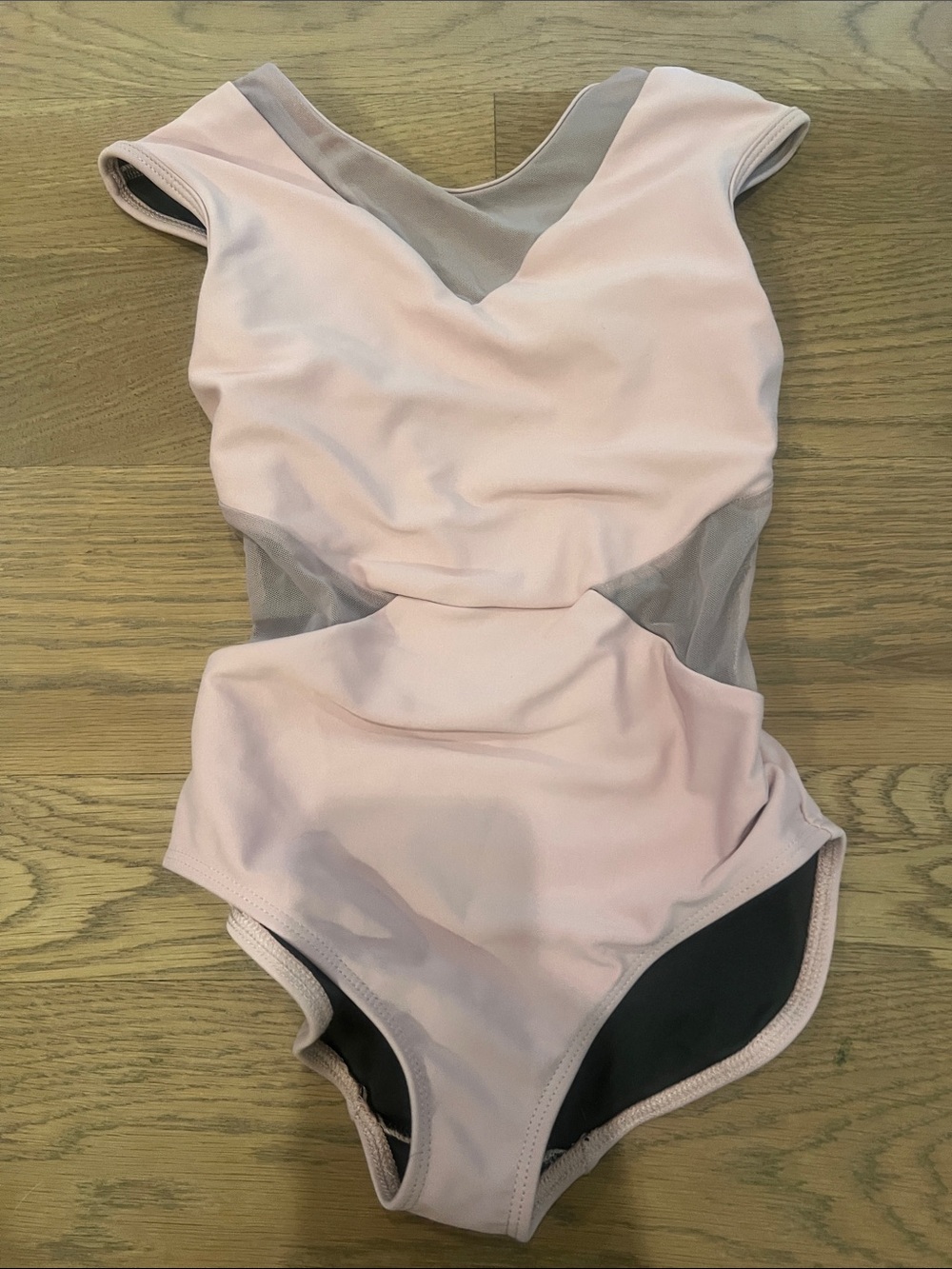 Girls' Pale Pink Mesh-Accent One-Piece Bodysuit